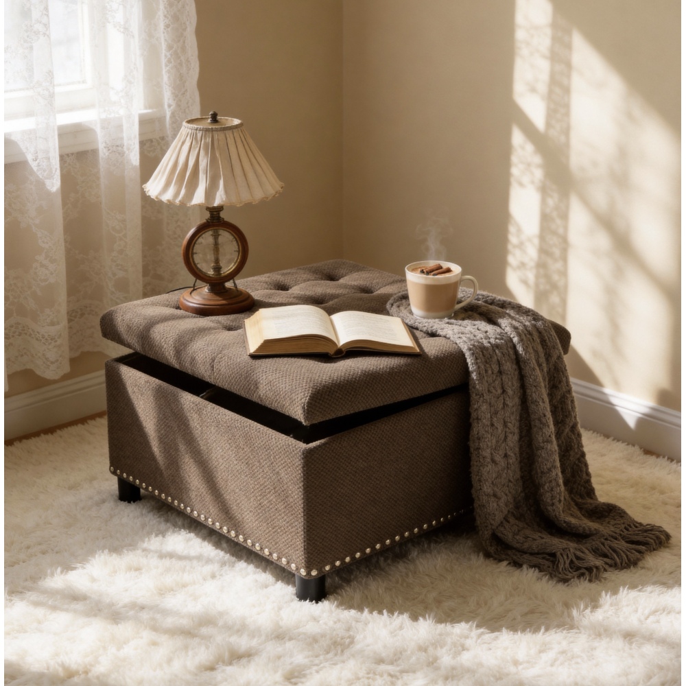 Outdoor Furniture Wood - Orraves Dark Brown Square Storage Ottoman,